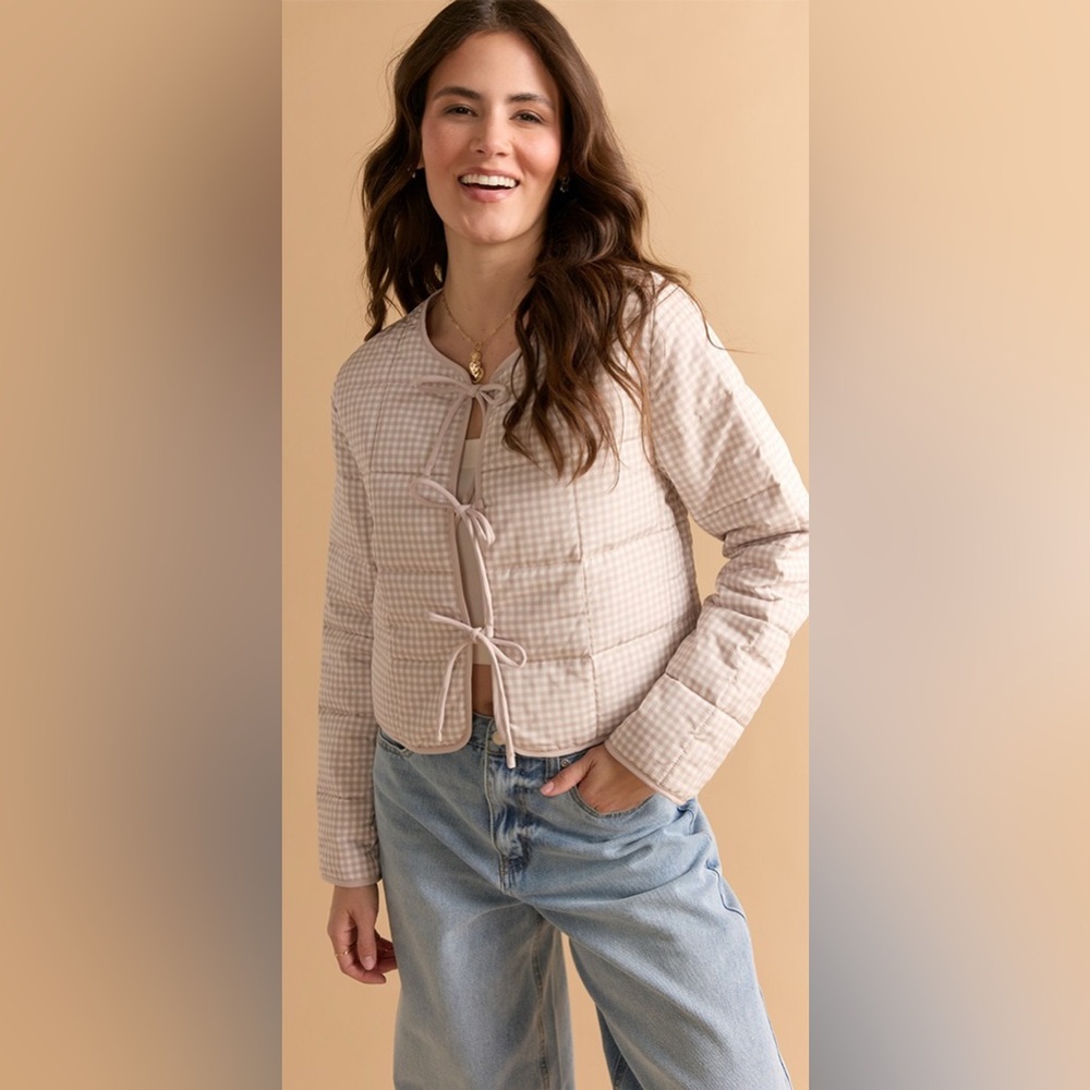 New Francesca’s Deirdre Gingham Front Tie Jacket